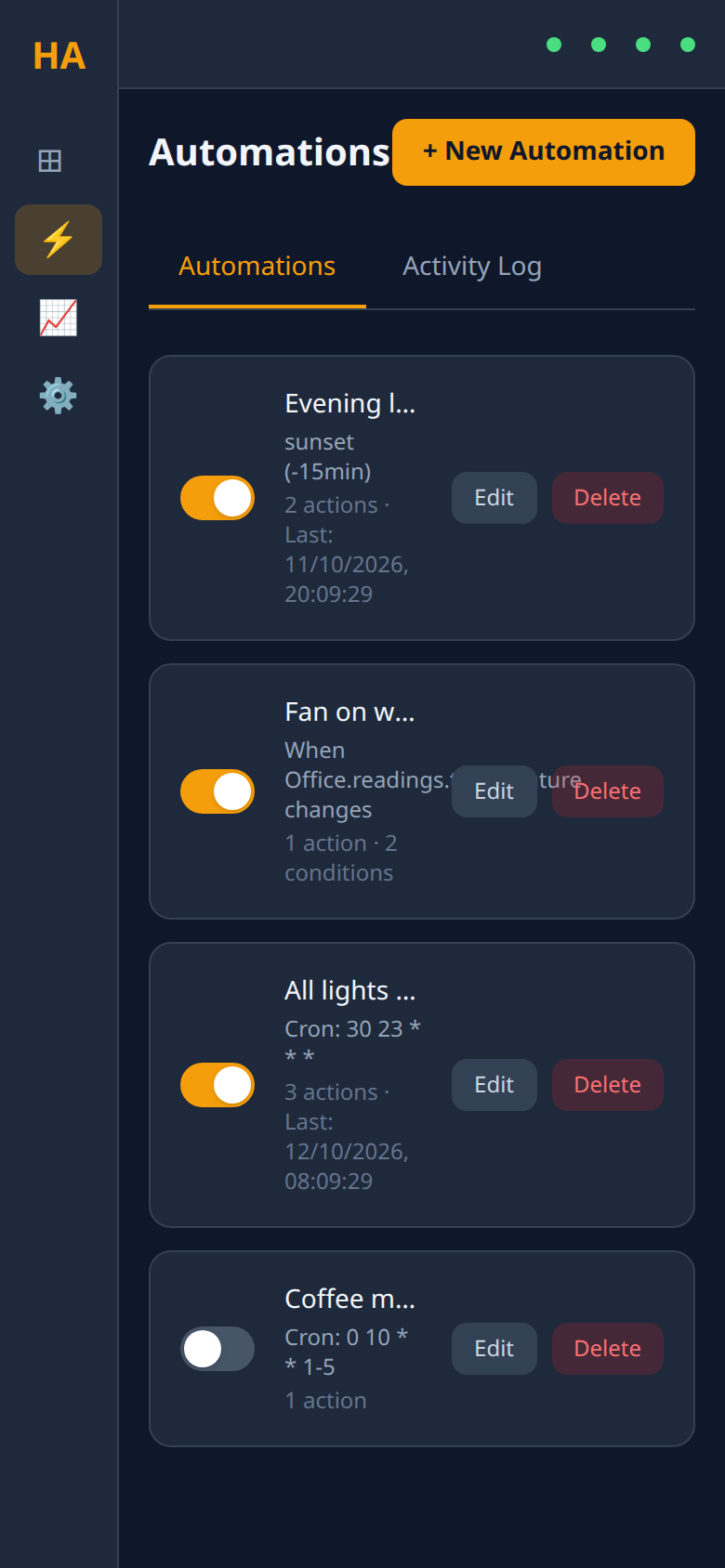 The automations list on a phone.